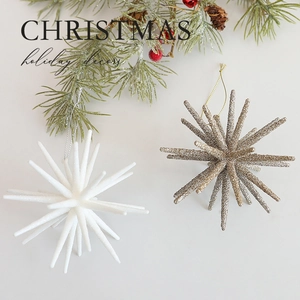 Christmas Starburst Hanging Ornaments Glitter Star Xmas Tree Decoration Plastic Sea Urchin Shape Festive Holiday Decor
