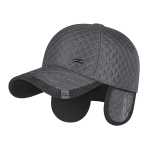 Winter quilted baseball cap for men with ear flaps and warm fleece lining in dark grey