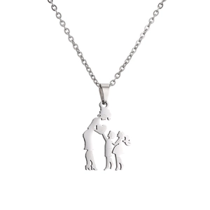 Stainless steel mother son daughter family silhouette pendant necklace in silver