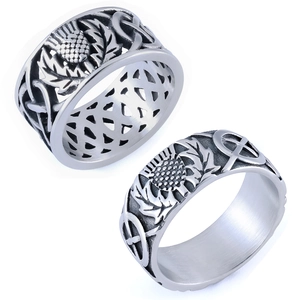 Vintage Scottish Thistle Ring Hollow Celtic Knot Stainless Steel Band Retro Ethnic Jewelry For Men And Women