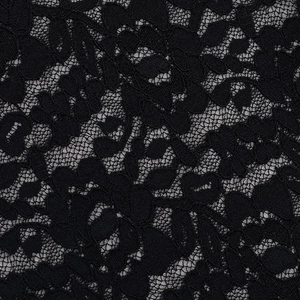 Macro close-up of premium black lace fabric texture for slim fit jumpsuit