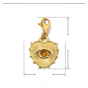 Gold heart-shaped evil eye pendant in stainless steel with natural stone and dimensions