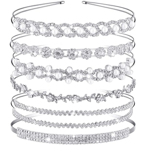 Silver rhinestone and pearl headband set with assorted floral and wave patterns