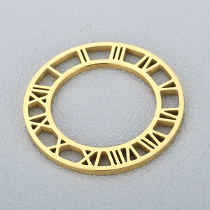 Golden stainless steel pendant with hollowed Roman numerals on a textured grey surface