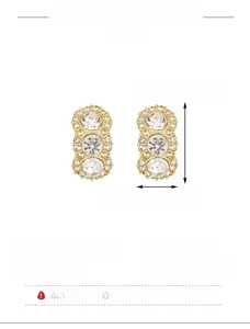Detail view of rectangular silver earrings with sparkling rhinestones and dimensions