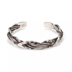 Vintage Men Open Cuff Bangle Bracelet Copper Thai Silver Style Woven Hammered Twisted Design Adjustable Jewelry
