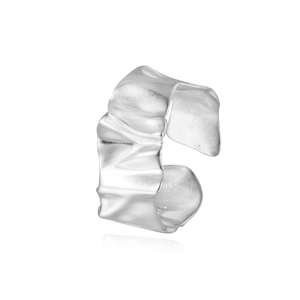 Adjustable 925 silver ring featuring a unique wrinkled texture and minimalist metallic finish