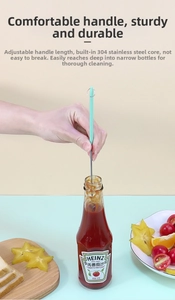 Detail of telescopic silicone spatula with 304 stainless steel core for narrow bottles