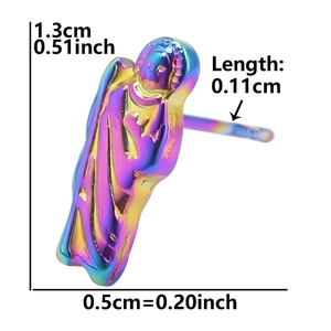 Rainbow stainless steel piercing stud showing dimensions of 1.3cm height and 0.5cm width