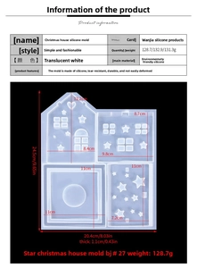 Detailed size specifications for Christmas house DIY silicone resin mold with dimensions