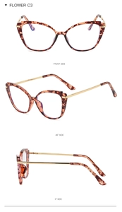 Detail view of cat-eye tortoiseshell frames with gold metal temples from three angles