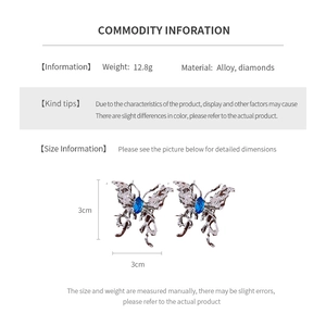 Spécifications de taille pour les épingles à taille papillon argentées avec diamants bleus