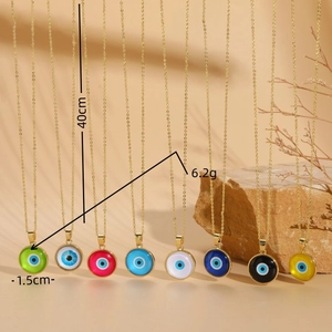 Evil Eye pendant necklace set in 8 colors with round resin charms and gold chain