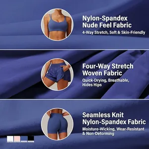 Quick-dry yoga set including sports bra and shorts with high-stretch dark blue fabric