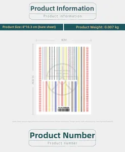 Detail specifications of 5D ultra-thin pink stripe nail art stickers, size 8x10.3cm