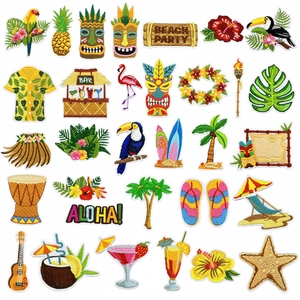 Tropical Hawaii Embroidered Patches Iron On Sew On Decorative Cloth Stickers Summer Beach Style For Clothes Bags DIY