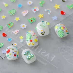 Adesivi Unghie 3D Rilievo Dinosauro Cartone Animato Cuore Stella Autoadesivi Manicure DIY Decorazione Per Donne Ragazze