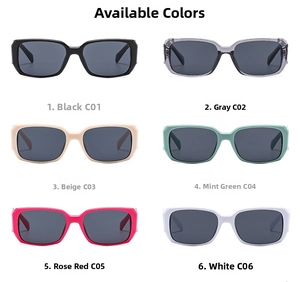 Selezione di occhiali da sole rettangolari in nero, grigio, beige, menta, rosa e bianco