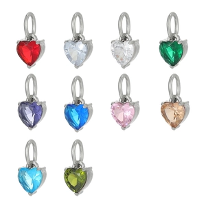 Polished stainless steel heart-shaped zircon pendants in ten vibrant assorted colors