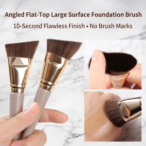 Angled Foundation Brush Professional Flat Top Face Makeup Tool Synthetic Fiber Bristles Wood Handle Seamless Application