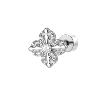Exquisiter Kreuz-Ohrstecker aus Silber mit Zirkonia-Besatz und Schraubverschluss