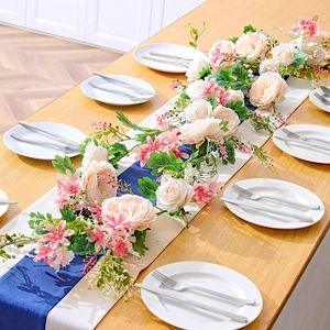 Pink and cream artificial rose garland for dining table centerpieces and decor