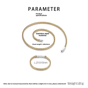 Spécifications du kit chaîne gourmette en acier inoxydable avec tailles collier et bracelet