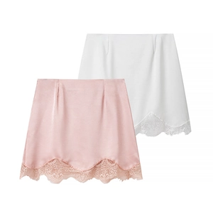 Mini-Jupe En Satin Avec Bordure En Dentelle Taille Haute Coupe En A Style Sexy Y2K Mode Pour Femmes
