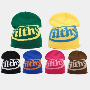 Filthy Letter Jacquard Knitted Beanie Hat Acrylic Warm Windproof Winter Outdoor Streetwear Headwear For Men Women