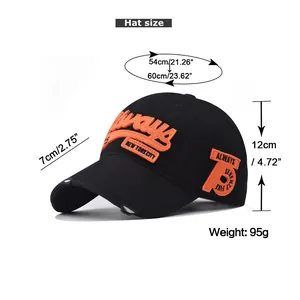 Size chart showing baseball cap dimensions head girth brim length and height details