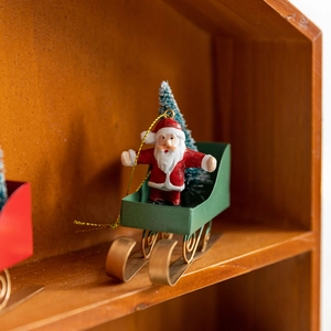 Nordic wrought iron Christmas sled with Santa and mini tree hanging ornament decoration