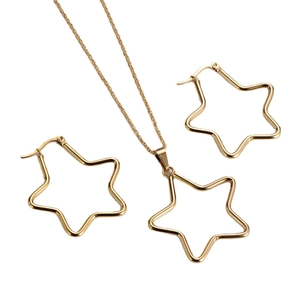 Polished stainless steel pentagram jewelry set with star necklace and hoop earrings