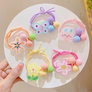 Five-piece set of sweet macaron flower and bunny elastic hair ties for girls