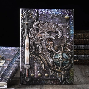 Vintage Three Dimensional Embossed Medieval Warrior Knight Notebook PU Leather Cover Retro Fantasy Journal Notepad Hardcover