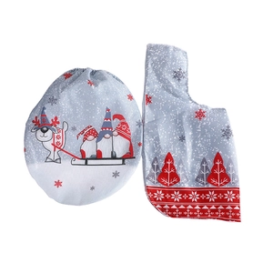 Christmas toilet cover set with blue gnome and reindeer festive patterns decoration