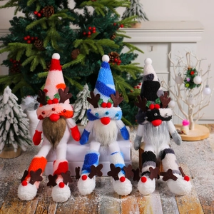 Christmas Gnome Reindeer Antlers Long Legs Faceless Doll Plush Knitted Desktop Decoration Holiday Home Ornament