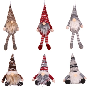 Set of six festive Christmas Gnomes with knitted hats and long beards for tree decoration