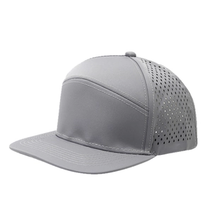Dark grey laser-cut breathable flat brim baseball cap with quick-dry polyester fabric