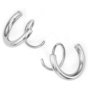Polished silver spiral twist earrings in stainless steel with a high-gloss finish