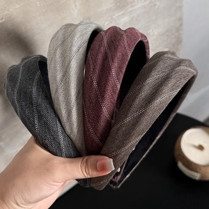 Fabric Herringbone Wide Padded Headband Retro Hair Band For Women Korean Style Simple Striped Elegant Hair Accessories