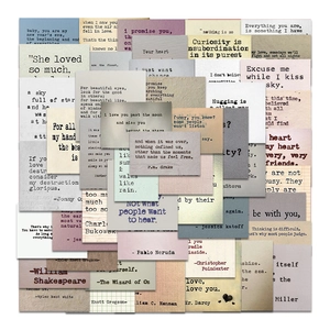 Detail of vintage literary quote stickers with paper texture for scrapbooking decor
