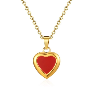 Collier en acier inoxydable plaqué or 18k avec pendentif coeur rouge pour femme