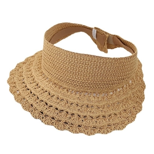 Chapeau de soleil en paille tricotée ajourée pour femme de style japonais kaki