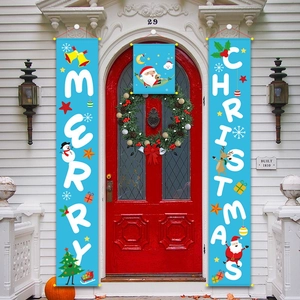 Outdoor Christmas door banner set with festive Santa Claus and snowman motifs