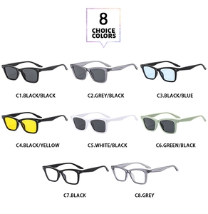 Matrix layout of retro square sunglasses in eight colors showing side 45-degree angles