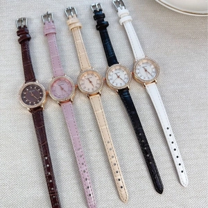 Elegant women's rhinestone watches with crocodile leather straps in five assorted colors