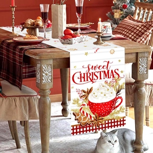 Christmas tree cookies and coffee table runner with sweet Christmas lettering and red border