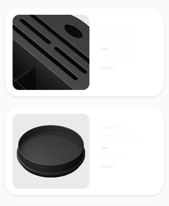 Detail of widened knife slots and detachable drip tray on rotating kitchen holder