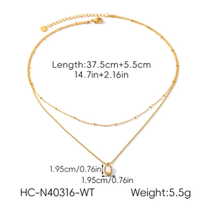 Detailed view of layered 18K gold plated necklace with zircon pendant and dimensions