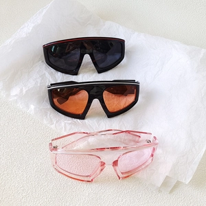 Set of three trendy oversized shield sunglasses with gradient lenses in various colors